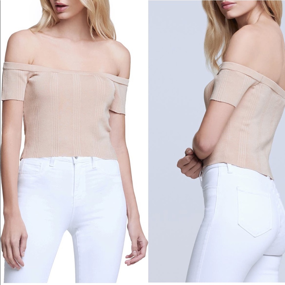 New L’Agence Yuki Off Shoulder Knit Top Medium